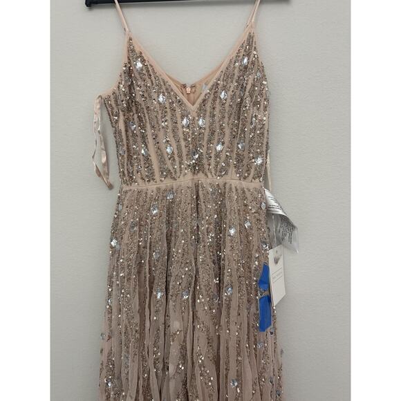 New Mac Duggal Pink Sequined Spaghetti V-Neck Tulle Dress 93566 Size 8 - Picture 2 of 15